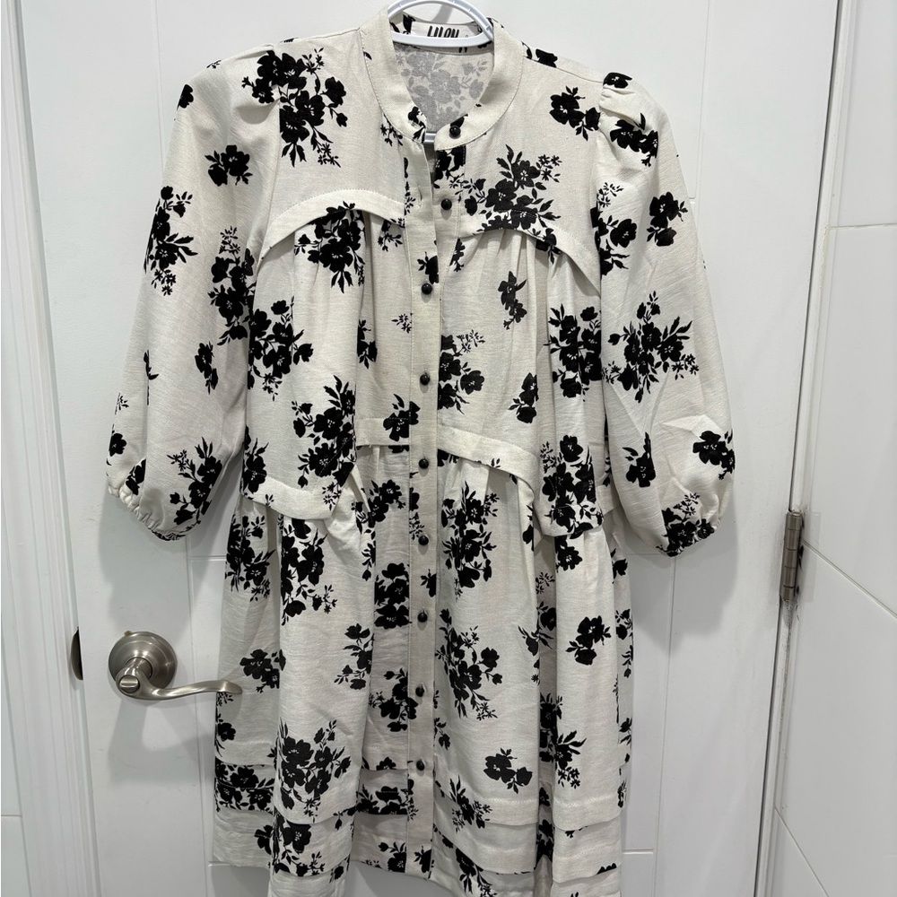 Floral Black and White Kids Dress